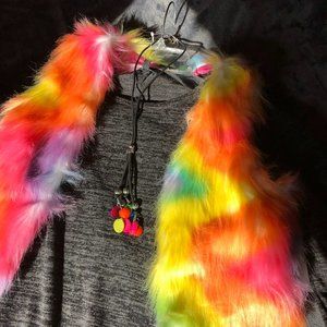 Dress Rainbow Faux Fur Vest & Necklace